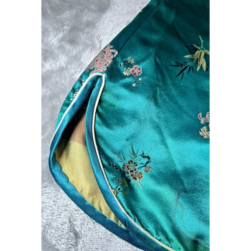 Silk Embroidered Mandarin Collar Top - Teal Green - Picture 16 of 16